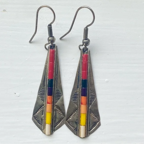 Native American earrings, signed AJ and stamped sterling - Picture 1 of 8